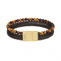 Preview: BOSS Herren Armband 1580787 schwarzes Lederband Edelstahl Goldfarben 20cm
