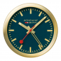 Preview: Mondaine Tischuhr Wanduhr Wecker A997.MCAL.46SBG blau Goldfarben Ø 12.5cm