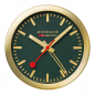 Preview: Mondaine Tischuhr Wanduhr Wecker A997.MCAL.66SBG grün Goldfarben Ø 12.5cm