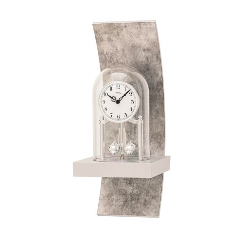 AMS Jahresuhr, Wanduhr mit Drehpendel 01-7442 silberfarben, Holzgehäuse silber-antik