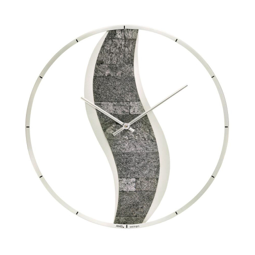 AMS 01-9646 Wanduhr 40cm Holzgehäuse Stein-Auflage, Aluminium-Ring