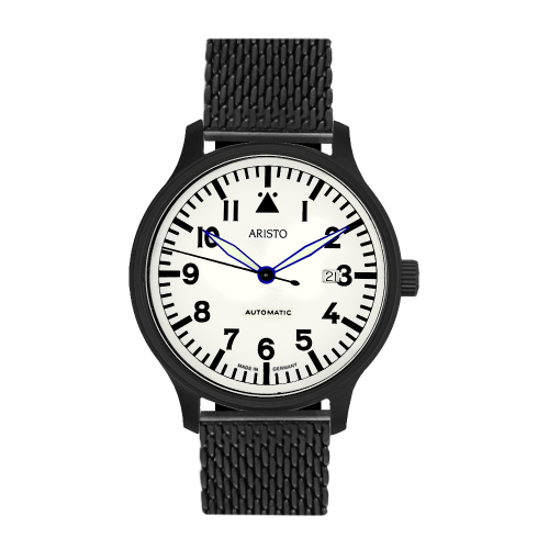 ARISTO 0H30-M Herren Armbanduhr Automatik Flieger Uhr, Saphirglas, PVD schwarz