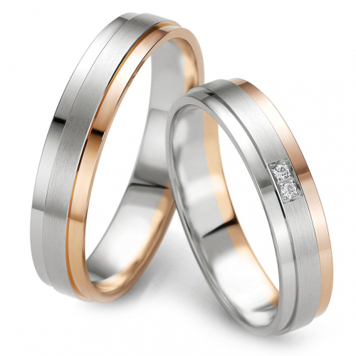 333-Gold bicolor Weiß-Rot Hochzeitsringe Eheringe Trauringe Freundschaftsringe mit Diamanten