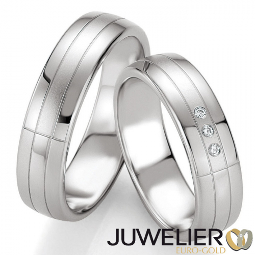 1 Paar Eheringe Trauringe Breuning in 500 Palladium 0,03ct. Brillanten