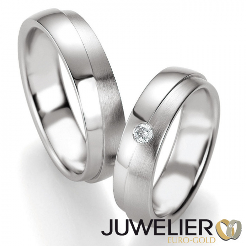 1 Paar Eheringe Trauringe Breuning in 500 Palladium 0,055ct. Brillanten