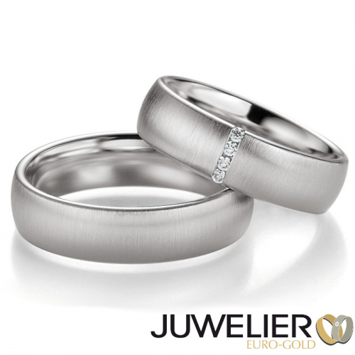 1 Paar Eheringe Trauringe Breuning in 500 Palladium 0,06ct. Brillanten