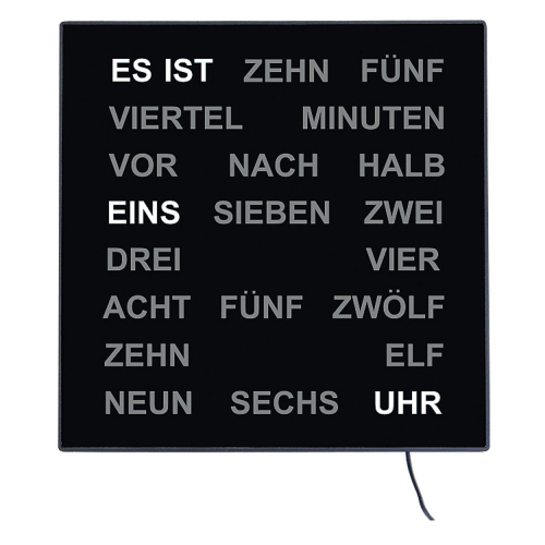 AMS Tischuhr-Wanduhr 01-1235 Wortuhr Schwarz, LED Anzeige