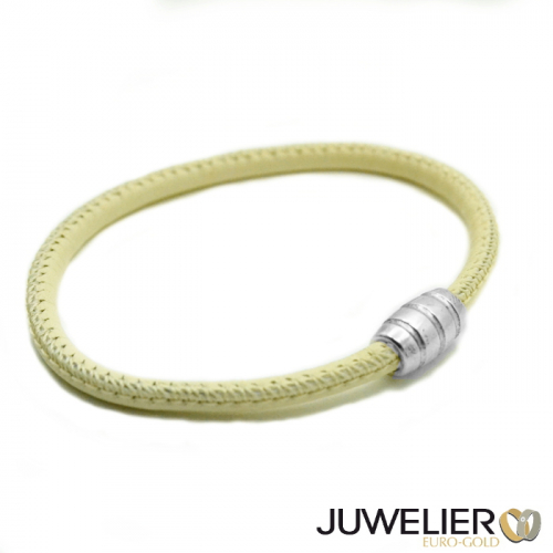 Armband aus beiges Echt Leder mit Magnetverschluss aus 925 Silber, Länge 19cm