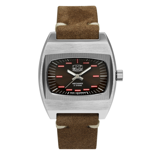 UMF Ruhla 1452-5 Armbanduhr Zaria Mechanik, Handaufzug, Saphirglas, 41mm, Braun