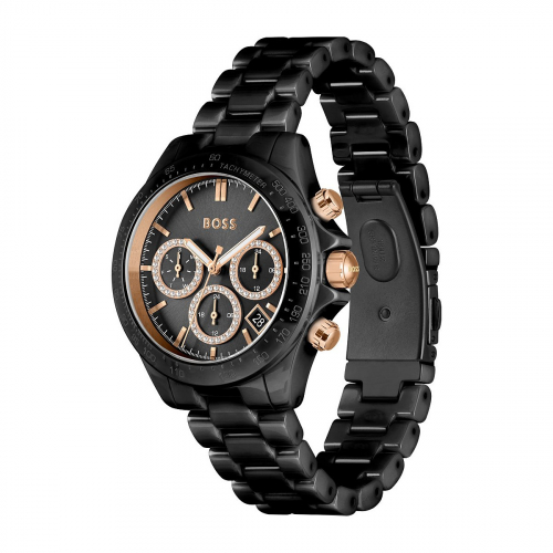 Boss Damen Armbanduhr 1502633 Multifunktion, Keramik schwarz