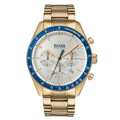 Hugo Boss Herren Armbanduhr Tropy 1513631 Chronograph Edelstahl goldfarben