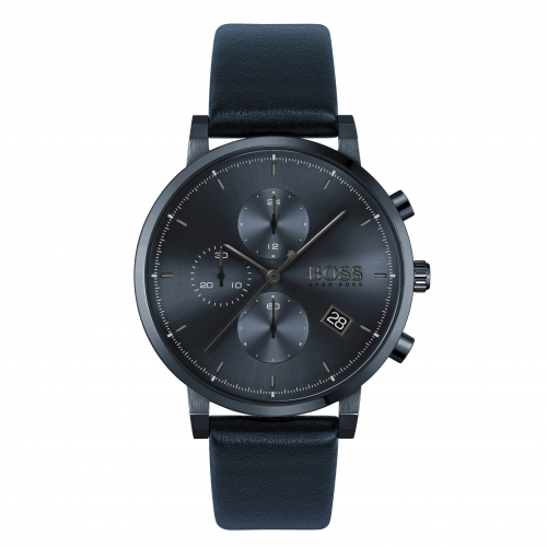 Hugo Boss Herren Armbanduhr Chronograph Integrity 1513778 Leder dunkelblau