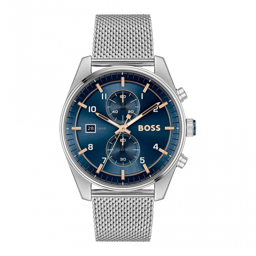 Boss Herren Armbanduhr Skytraveller Chronograph 1514149 Edelstahl Milanaise