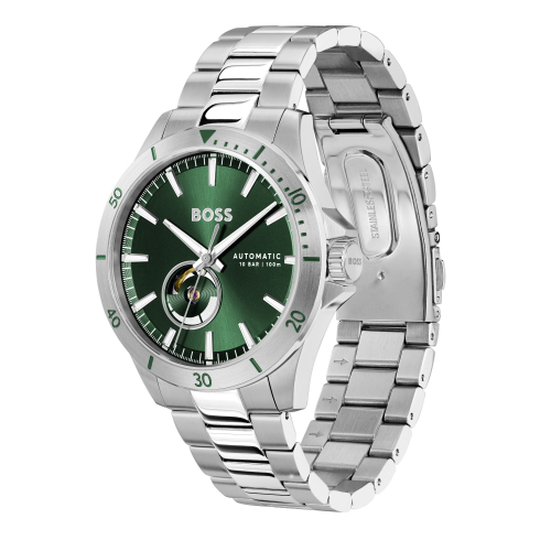 Boss 1514200 Herren Armbanduhr Automatik Grün, 10ATM, Edelstahl