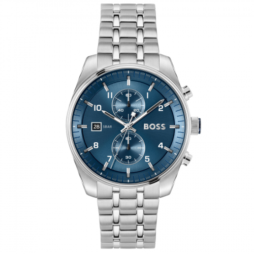 Boss Herren Armbanduhr Skytraveller Chronograph 1514216 Edelstahl, blau, 44mm