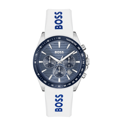 Boss Herren Armbanduhr 1514238 STRIKE Chronograph Silikonband blau-weiß