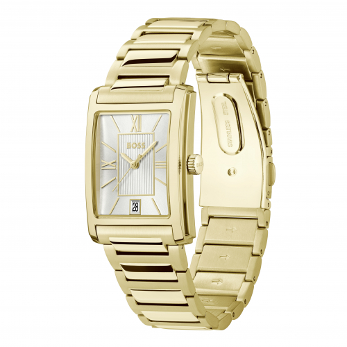 Preview: Boss Herren Armbanduhr 1514280 Edelstahl goldfarben Rechteckig