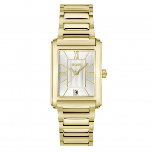 Boss Herren Armbanduhr 1514280 Edelstahl goldfarben Rechteckig