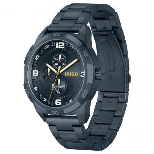 HUGO Herren Armbanduhr 1530278 Multifunktion 24h-Anzeige, Edelstahl Blau