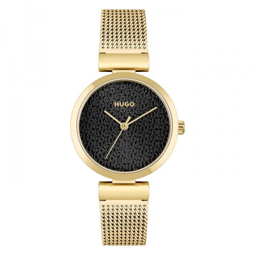 HUGO Damen Armbanduhr 1520129 Edelstal Meshband Goldfarben