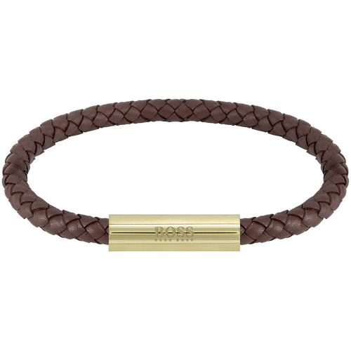 BOSS Herren Armband 1580151 Leder-Edelstahl 21cm