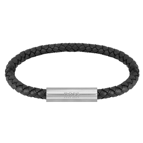 HUGO BOSS Herren Armband 1580152 Leder-Edelstahl 21cm