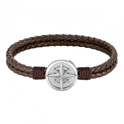 BOSS Herren Armband 1580497M NORTH Leder-Edelstahl Kompassmotiv 20cm