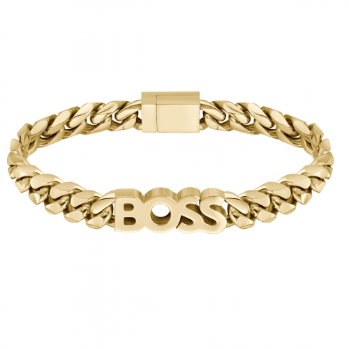 BOSS Herren Armband Kessy 1580505M Gliederband BOSS Logo-Kette Goldfarben 20cm