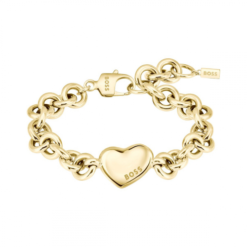 BOSS Damen Armband Edelstahl 1580639 Gliederarmband mit Herz Goldfarben 21cm