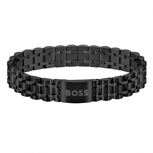 BOSS Herren Armband Edelstahl 1580646 Gliederband IP-Schwarz 20cm