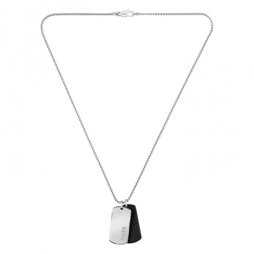 Preview: BOSS 1580760 Herren Kette mit Edelstahl-Leder Anhänger 61cm