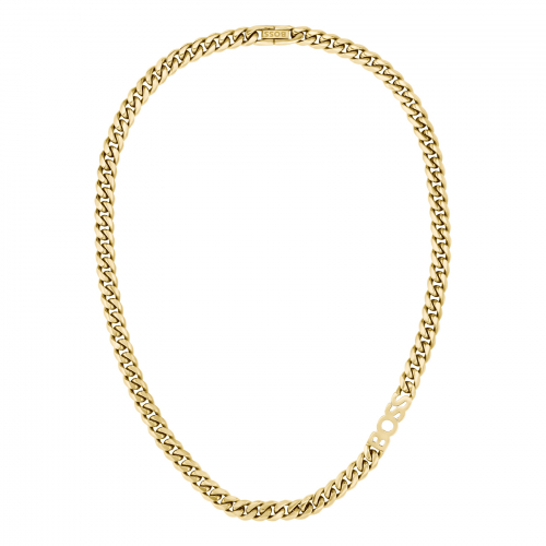 BOSS Herren Kette 1580770 Gliederkette BOSS Logo-Kette Goldfarben 51cm, 8mm