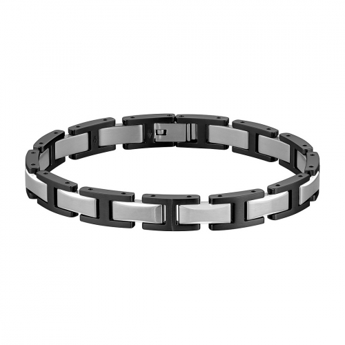 BOSS Herren Armband Edelstahl 1580794 Gliederband 19cm Silber-Schwarz