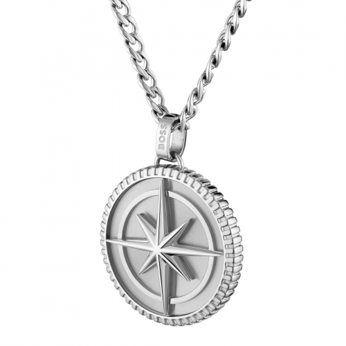 BOSS Herren Kette mit Anhänger 1580841 NORTH Edelstahl 60cm Kompassmotiv