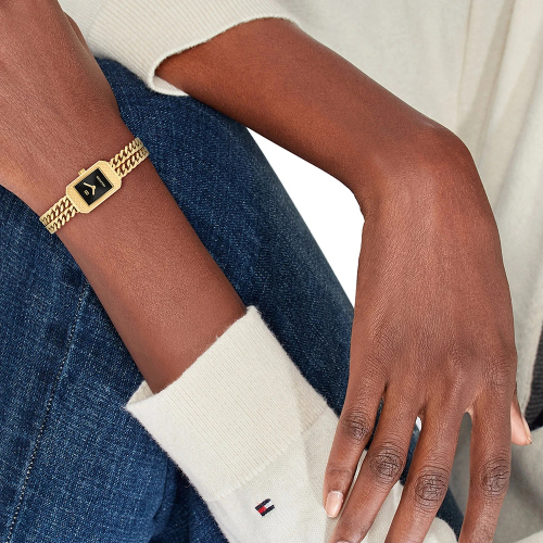 Tommy Hilfiger Damen Armbanduhr 1782842, Rechteck, goldfarben