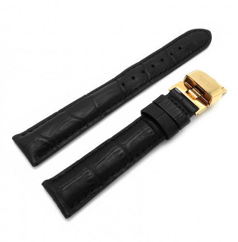Ingersoll Stegbreite 18mm Ersatzband Leder schwarz Kokoprägung mit Faltschließe rosé