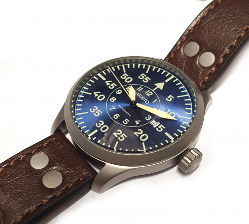 ARISTO Herren Armbanduhr 3H158 Blaue 47 Pilot Fliegeruhr Automatik