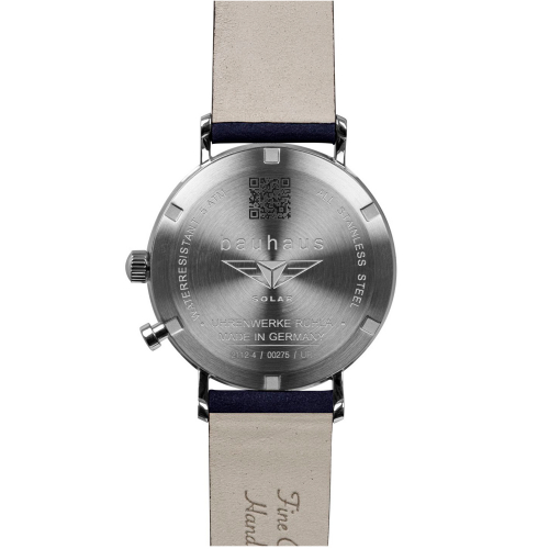 Bauhaus 2112-3 Herrenuhr Solar mit Lederarmband, Akkustandanzeige, 41mm