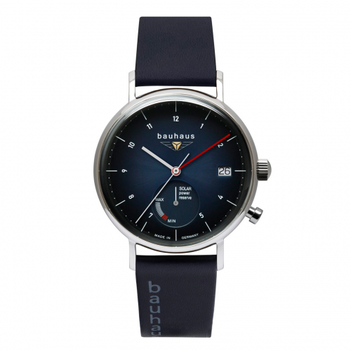 Bauhaus 2112-3 Herrenuhr Solar mit Lederarmband, Akkustandanzeige, 41mm