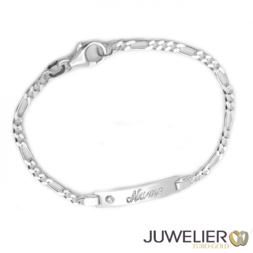 Kinder Armband 925 Sterling mit Zirkonia, 16cm, Gravurplatte, gratis Gravur