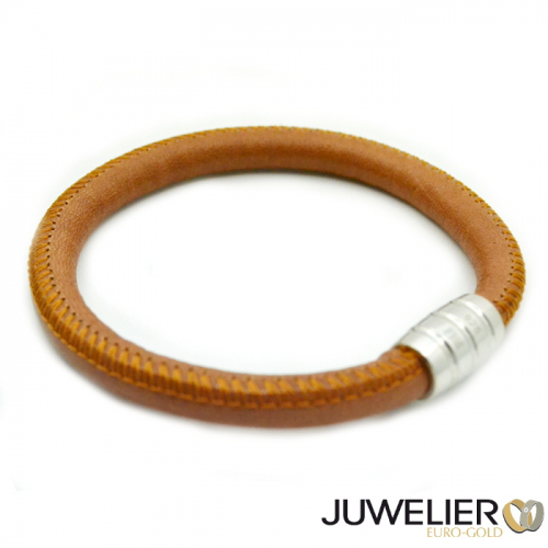 Armband aus Echt Leder braun mit Magnetverschluss aus 925 Silber, Länge 21cm