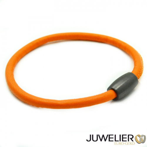 Armband aus Echt Leder orange mit Magnetverschluss aus Edelstahl, Länge 19cm