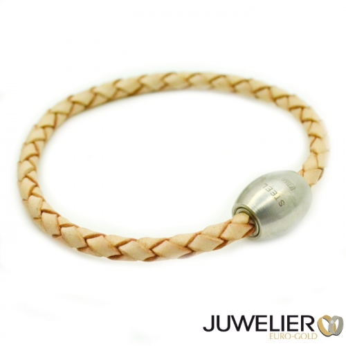 Armband aus Echt Leder in beige mit Magnetverschluss aus Edelstahl, Länge 19cm