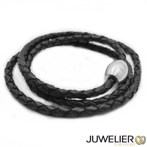 Lederkette aus Echt Leder schwarz mit Magnetverschluss aus Edelstahl, Länge 60cm