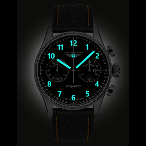 bauhaus Aviation 2770-5 Tornado Herrenuhr, Chronograph Lederband, 42mm