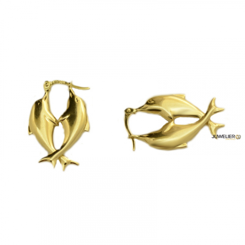 Gold Ohrringe, Ohrringe Delfinform 585er Gold
