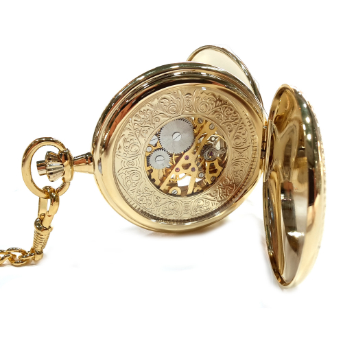 Dugena 4460307 Taschenuhr Handaufzug skelettiert mit Kette Goldfarben