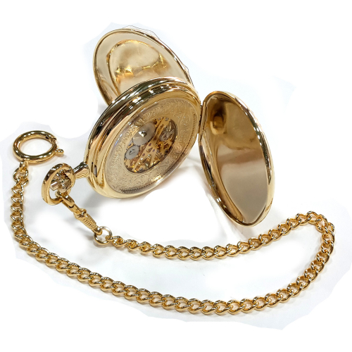 Dugena 4460307 Taschenuhr Handaufzug skelettiert mit Kette Goldfarben