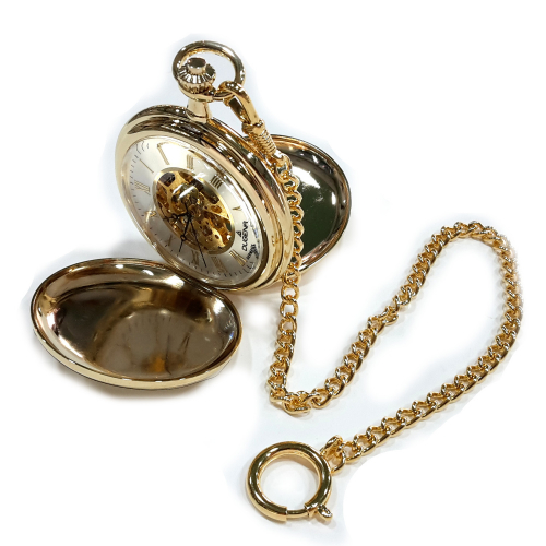Dugena 4460307 Taschenuhr Handaufzug skelettiert mit Kette Goldfarben