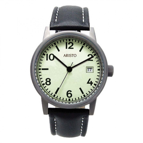ARISTO U-Boot Herrenuhr 3H27 Armbanduhr Leuchtzifferblatt, Leder